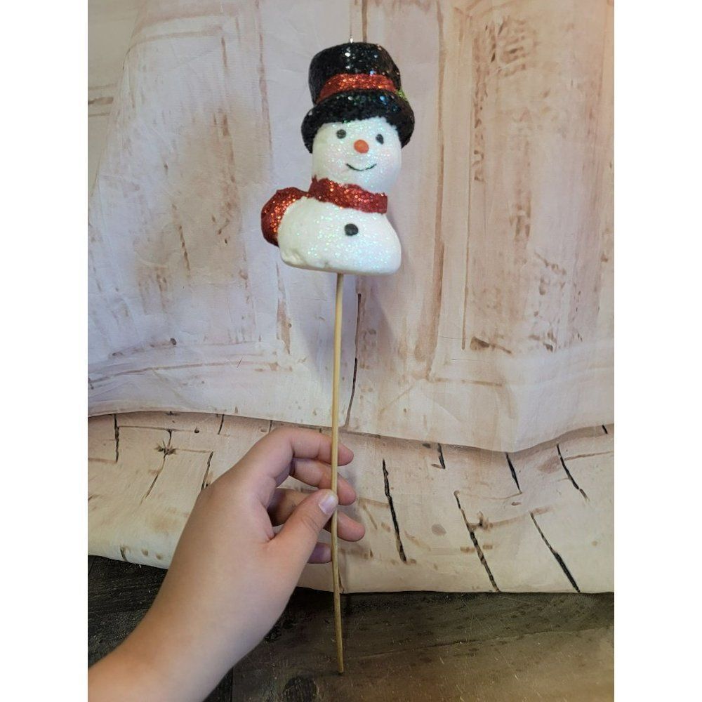 Glitter styrofoam snowman stake mini ornaments Xmas decor